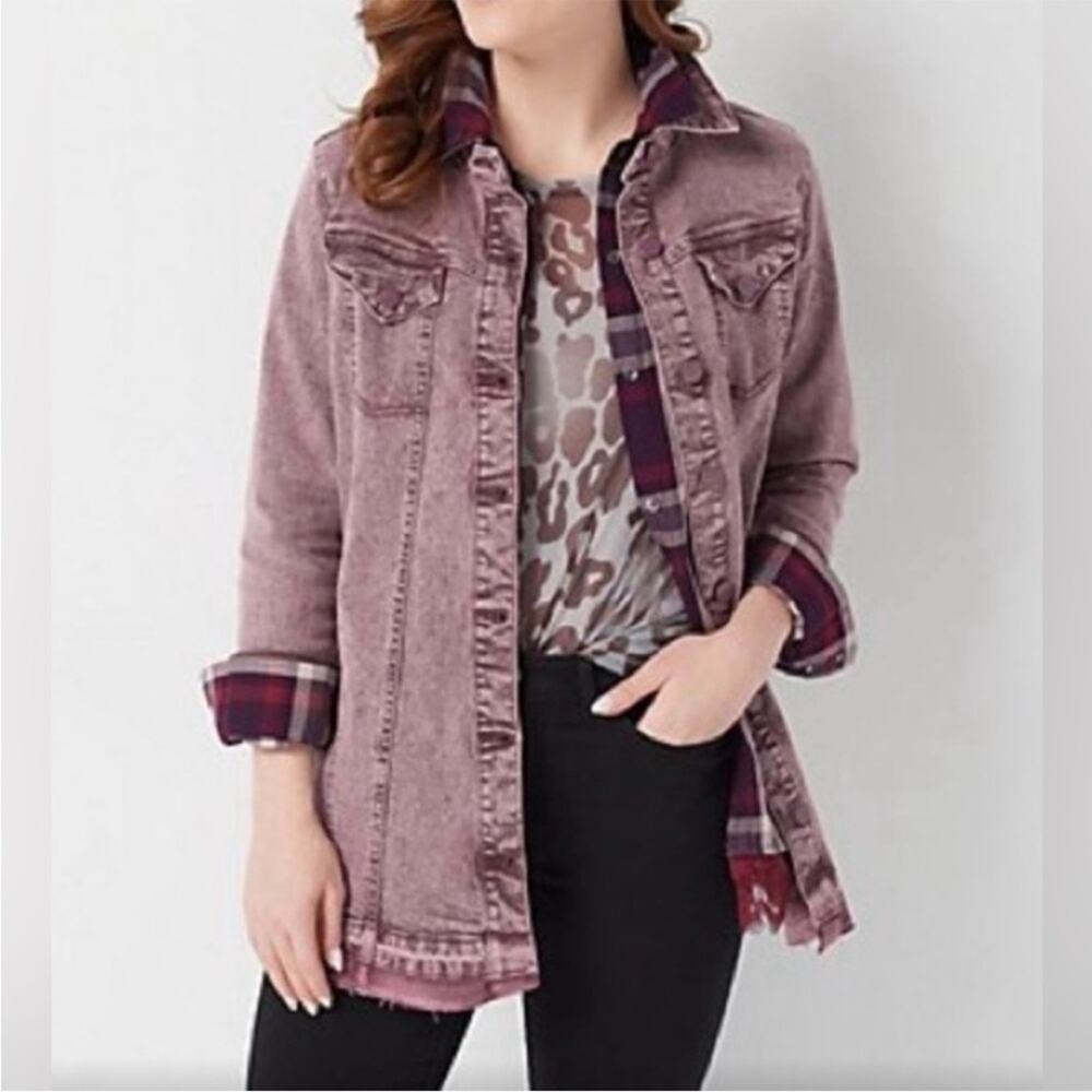 LOGO by Lori Goldstein Washed Mauve release hem Jean Jacket Women's 6